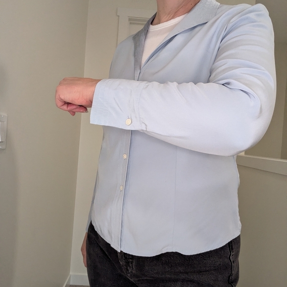 Talbot's Vintage 100% Silk Bottom Up Blouse Baby Blue Size 12P - Picture 4 of 7